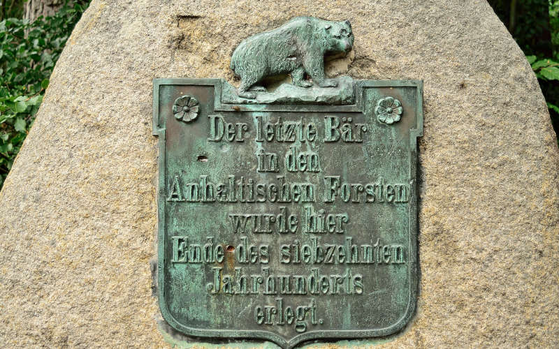 Bärendenkmal: Die Inschrift auf dem Gedenkstein erinnert an den letzten Anhalter Bären